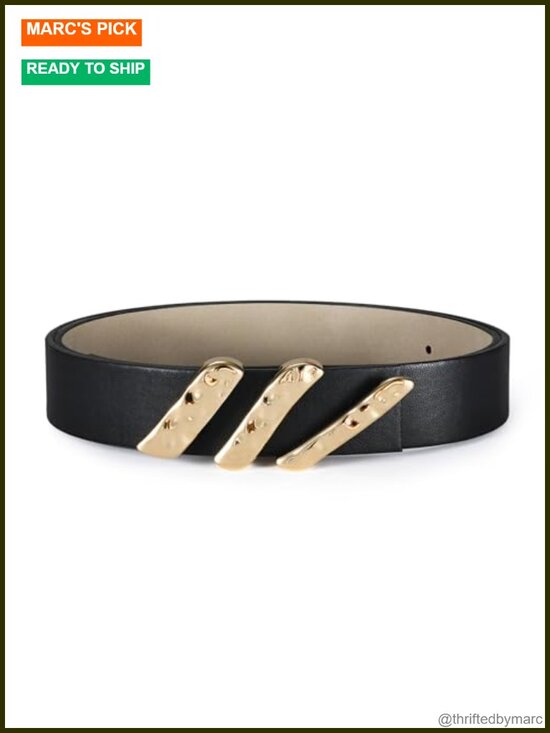 Genuine Leather Belt with Smooth Oval Gold Metal Buckle Luxury Casual Fashion